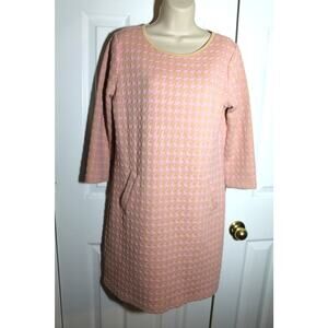 Tyler Boe Pink and Cream Houndstooth Long Sleeve Dress